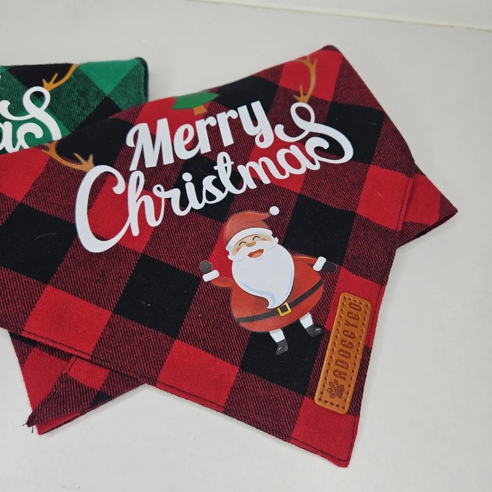 ADOGGYGO 2 Pack Red & Green Plaid Holiday Christmas Dog Bandanas Size 24×16 Cute